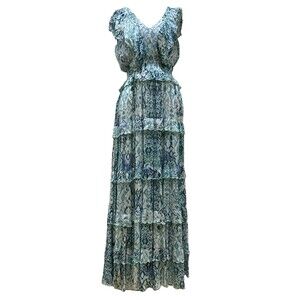Miss June Paris Jacquard Tiered Maxi Dress Sz M Boho Ruffle Smocked Wedding